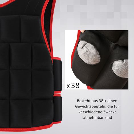 Gilet de poids 20 kg, double sangle ajustable, pour entraînement et fitness. Teinte Oxford, acier, sable, noir et rouge, 60 x 50 cm. (1/4)