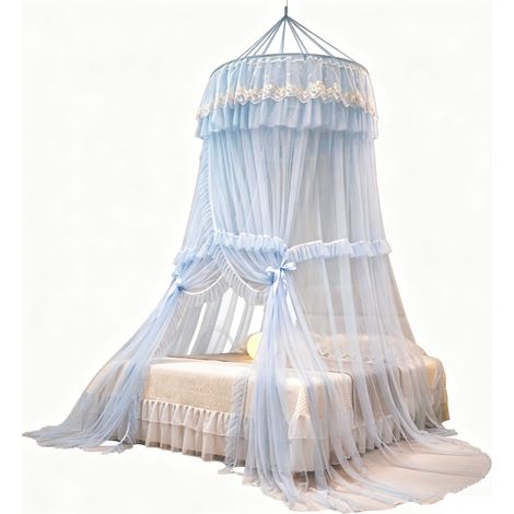 Moustiquaire,moustiquaire pour chambre d'enfant,moustiquaire en dôme,ciel de lit,maille fine,installation sans perçage –100×270×1000cm,Bleu clair (1/5)