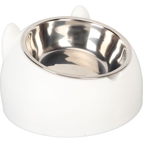 Bol de nourriture pour chat en acier inoxydable 304 de qualité, capacité de 200ml, inclinable surélevé pour animaux de compagnie, pour chats et chiens, blanc (1/5)