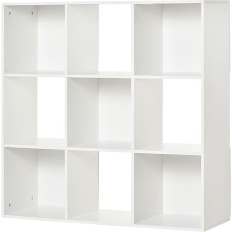 Bibliothèque blanche pour la maison et le bureau, étagère design moderne avec 9 compartiments en bois, 91,5 x 29,5 x 91,5 cm (1/5)