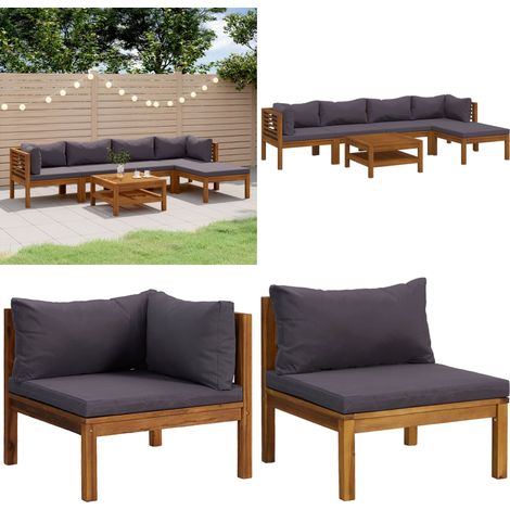 6-tlg. Garten-Lounge-Set mit Auflage Massivholz Akazie - Holzsofa - Akazienholz (1/5)