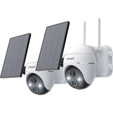 Iegeek – Caméra de surveillance extérieure 2K WiFi solaire – Vision nocturne couleur – Détection PIR – Alimentation par panneau solaire – IP65