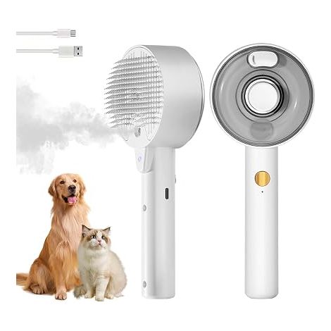 Brosse Vapeur 4 en 1 pour Chat et Chien - Autonettoyante avec Réservoir d'Eau - Toilettage et Massage pour Animaux de Compagnie (Blanc) (1/5)
