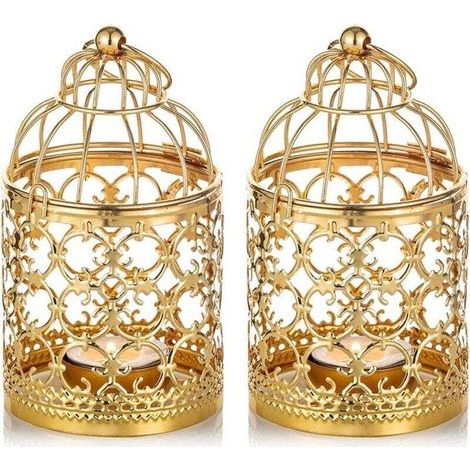 kleine hängende Vogelkäfiglaternen, Teelichthalter aus Metall, goldene Laternen für Kerzen, Vintage-Tischdekoration, Hochzeitsfeiern, Teelichthalter, Weihnachtsdekoration (1/4)