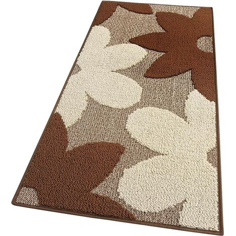 Tappeto Cucina 3D Fiore Tridimensionale Morbido Bordato Moderno Corsia Antiscivolo Marrone - 57x40 cm