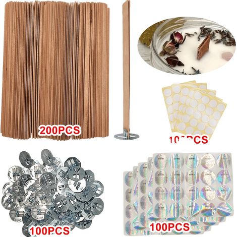Mèches de bougie, design sans fumée, comprend des supports en fer, 200pcs.set (1/2)