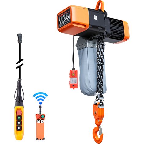 VEVOR Elektrischer Kettenzug 5000 kg, 9,1 m Hubhöhe, Dreiphasig, mit 100 m Funk- & 8,2 m Kabelfernbedienung, G100-Doppelkette, Notstopp, Elektrokettenzug für Fabriken, Lagerhallen, Garagen (1/5)