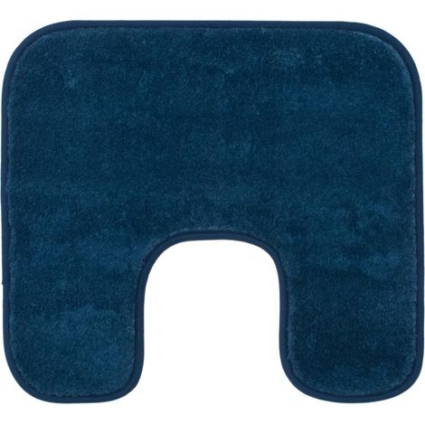 Tapis de Bain Antidérapant Premium avec découpe, RIO, 100% microfibres, Idéal comme tapis de WC pour toilettes au sol, 50 x 45 cm - Bleu foncé (1/5)