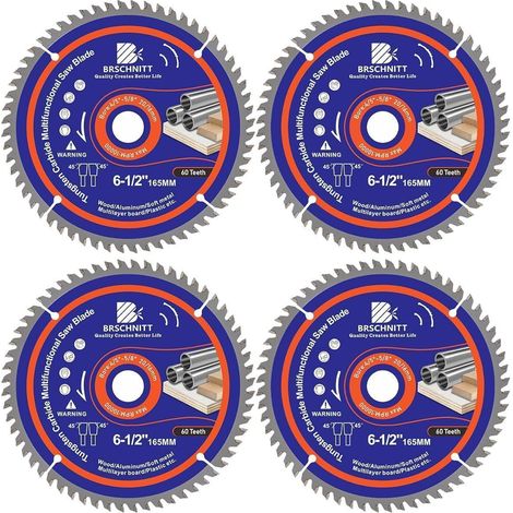 Kreissägeblatt 165mm 60Zähne für Holz, Metall, Alu mit 20/16mm Bohrung (4 Stück) (1/5)