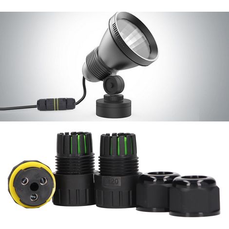 Lot de 5 câbles M20 étanches à passage direct pour éclairage extérieur (jardins et alimentations LED extérieures), connecteur 3 broches, pas de 9 à 12 mm. (1/5)