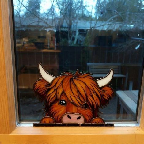 Décoration de fenêtre vache des Highlands, adorable tableau mural vache des Highlands pour la maison ou la cuisine, ornement de ferme rustique et amusant pour les fêtes de Noël