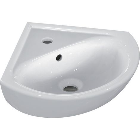 Porcher – Lave-main d'angle 34x34x44cm en porcelaine vitrifiée – 1 trou central avec trop plein – Autoportant pour espaces réduits (1/5)