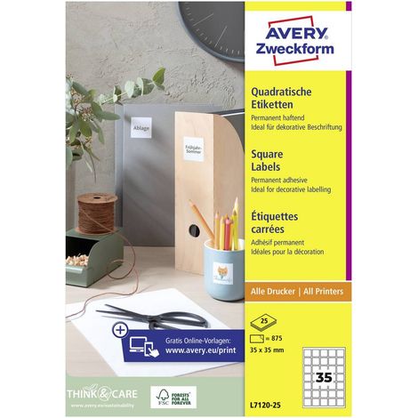 Avery-Zweckform L7120-25 Etichetta per QR Code 35 x 35 mm Carta Bianco 875 pz. A tenuta permanente Stampante a getto d' (1/5)