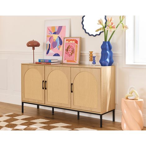 Bestmobilier – Buffet bas Nagato 150 cm – Cannage arrondi – 2 portes et 3 étagères – Structure en panneaux de particules – Style contemporain