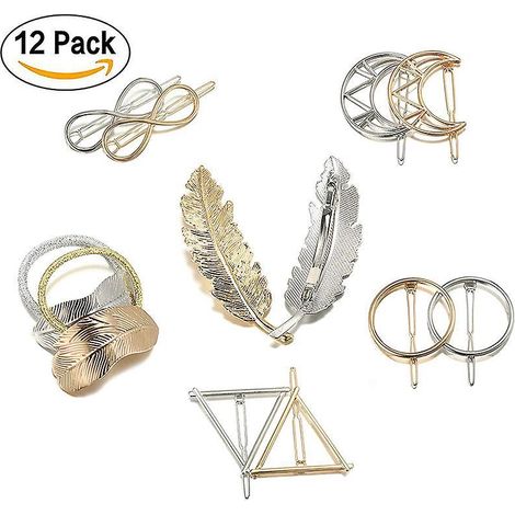 pinces Cheveux Mtal, 12 Pices Dainty Creux Gomtrique Barrettes Cheveux Pour Filles Femmes Mtal Pingles Cheveux Bijoux Accessoires (1/5)