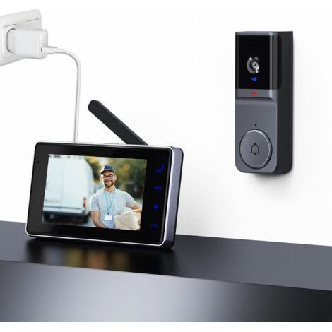 Sonnette vidéo sans fil 1080P avec écran – Interphone bidirectionnel – Vision nocturne – Enregistrement photo – Installation sans application (1/5)