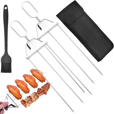 Brochette à 3 Broches, Brochettes de Barbecue pour Griller, Brochettes En Acier Inoxydable avec Curseur de Barre de Poussée Lisse, Accessoires De Barbecue Pour Viande Légumes (1/5)