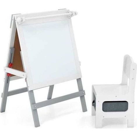 Chevalet enfant 3 en 1 avec chaise, tableau noir et tableau blanc magnétique, hauteur réglable 75-94 cm (1/5)