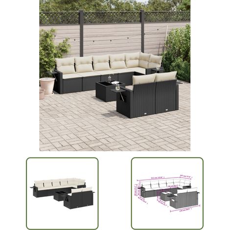 The Living Store 9-tlg. Garten-Sofagarnitur mit Kissen Schwarz Poly Rattan - Gartenmöbel - PE-Rattan - Outdoor Möbel - Lounge Set - Sofasitzgruppe (1/3)