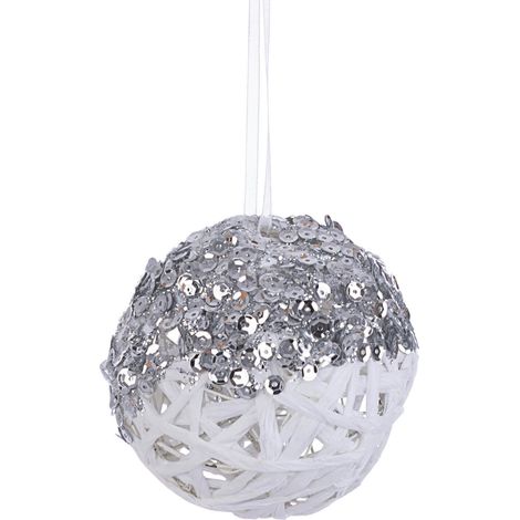DECORAZIONE PALLA GLITTER D.10 BIANCO/ARGENTO