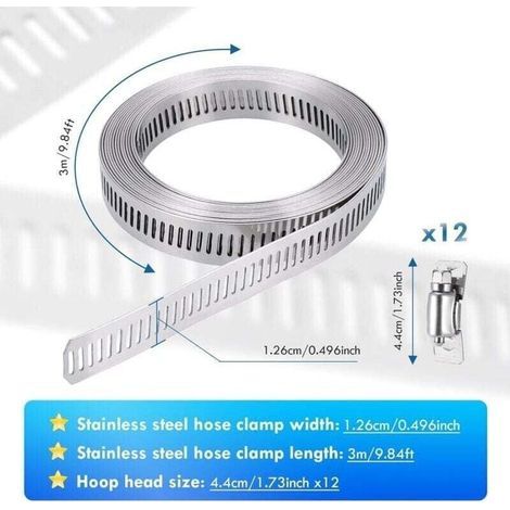 Colliers de serrage, colliers de serrage en acier inoxydable 304 Colliers de serrage réglables Colliers de serrage en acier inoxydable, (1/4)