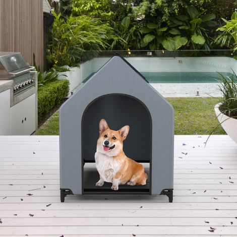 Niche Surélevée de 91 cm pour Petits Chiens Fenêtre Ventilée Housse Amovible Intérieur Extérieur Lit pour Animaux de Compagnie Gris CW6673 Maison Chic (1/5)