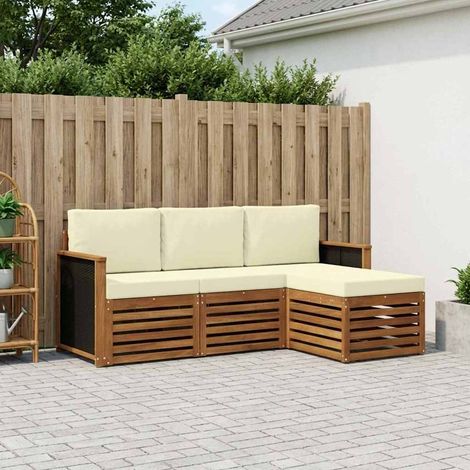 vidaXL Set di divani da esterno con cuscino 4 pcs Naturale e (1/4)