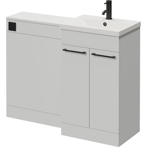 Napoli 390 Cento Gloss Grey Pearl 1100mm 2 Door Vanity Unit Toilet Suite with Glide Basin - 1100mm - Matt Black 160mm HandleWithout Kingston Toilet Pan