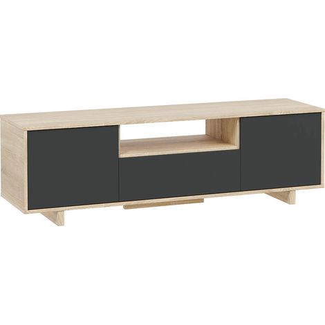 Meuble TV avec 3 portes coloris chêne canadien / gris anthracite - Hauteur 46 x Largeur 150 x Profondeur 41 cm -PEGANE-