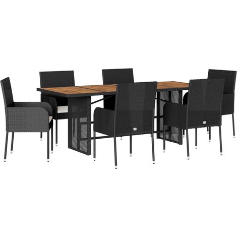 Maison Exclusive - 7-tlg. Garten-Essgruppe mit Kissen Schwarz Pol