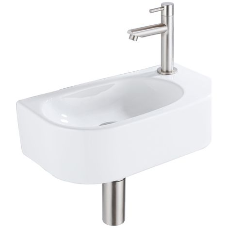 Fugaflow Efficiente Pietra Ensemble lave-mains – 40 x 21,5 x 12 cm – droite – lisse – demi-rond – 1 trou pour robinet – céramique – robinet pour