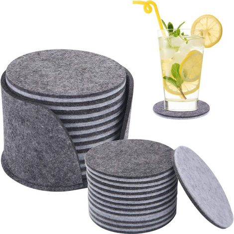 Dessous de Verre en Feutre Set de 20 sous-Verres Rond avec Bote de Rangement, 10cm, Tapis de Table résistants à la Chaleur et lavables pour Mugs,Tasses, Verres,Gris clairs (1/5)