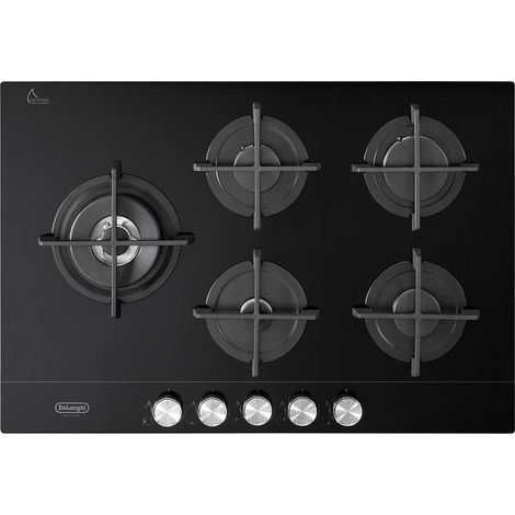 Placa de cocina empotrada De'Longhi NSL 575D NCM negra de 75 cm a gas y 5 fuegos