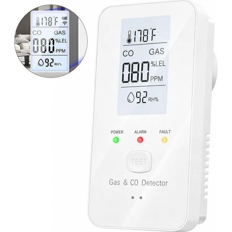 Détecteur de CO 4 en 1, détecteur de gaz, prise murale, écran LCD, alarme de température et d'humidité, niveau sonore 85 dB, pour appartement, cuisine, camping-car, hôtel (1/5)