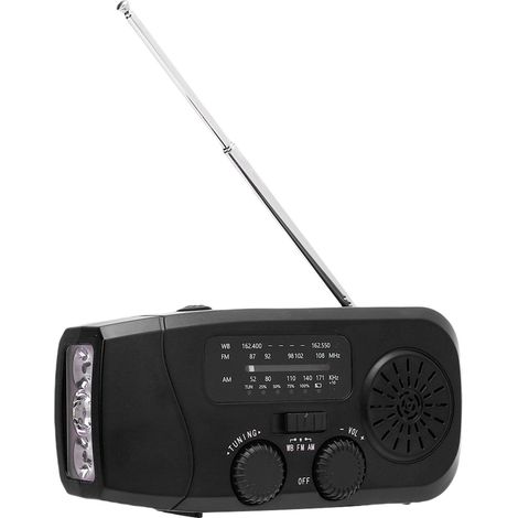 Radio Solaire à Manivelle 2000mAh Batterie AM FM WB Radio Météo d'Urgence avec Lampe LED pour Camping Randonnée Extérieur (1/5)