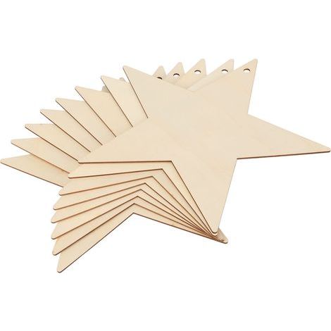 Set of 8 blank 5-pointed wooden stars for hanging on the Christmas tree. 5-pointed decorations, DIY accessories. (1/5)