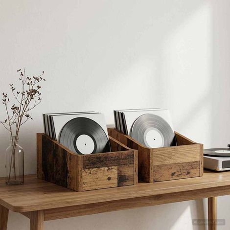 vidaXL Caja de discos LP 2 uds. Madera envejecida 23 x 33 x 16 cm (1/5)