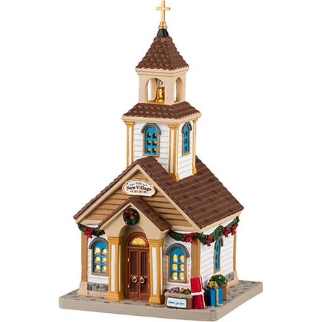 Lemax – Église illuminée The New Village Church – Dimensions 12x13x23,5 cm – Porcelaine avec alimentation 4,5V – Décoration de Noël