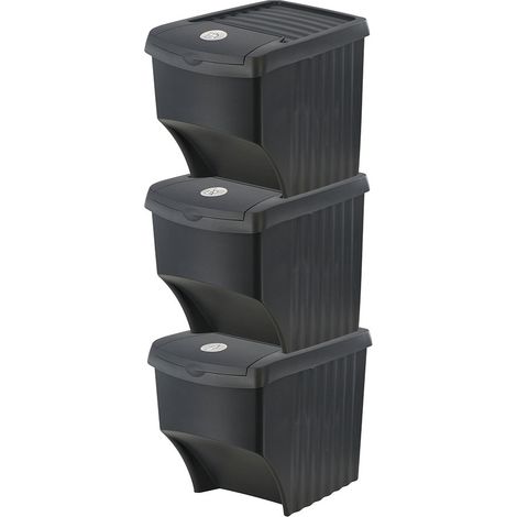 Sistema di 3 cubi di riciclaggio impilabili da 22 litri 392x293x456mm