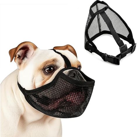 Muselière Chiens Noir, Muselière Chien Réglable Respirante Maille, Museliere Anti Aboiement Anti Morsure Petit Chien Moyen, Empêcher Mâcher (L) (1/5)