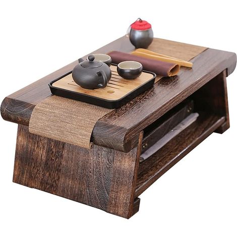 Table de Bout, Table Basse à 2 Niveaux avec étagère de Rangement, Table à thé Japonaise rétro, Table Tatami pour Salon, Baie vitrée (Color : Dark Brown, Size : 68 35 28cm) (1/5)