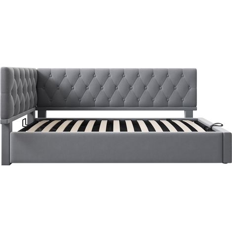 Letto divano 90x190 cm con contenitore idraulico in velluto grigio HOMVRA (1/5)