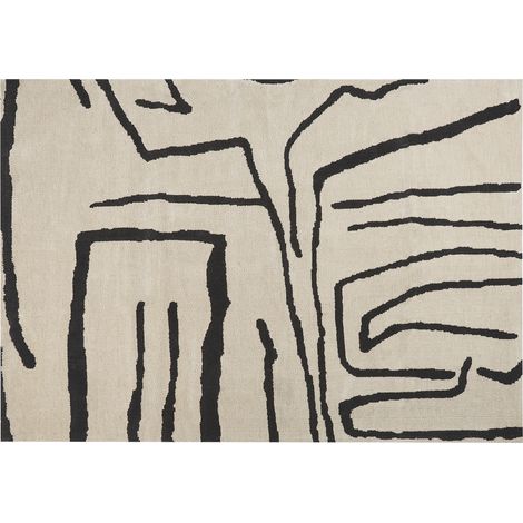 Alfombra de sala de estar moderna con estampado abstracto minimalista beige claro negro 160 x 230 cm Kolpur (1/5)