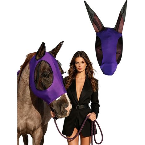 1 Pièce Masque Anti-Mouche Cheval Violet, Maille Respirante Anti-UV Cache-Oreilles, Protection Totale Contre Insectes (1/5)