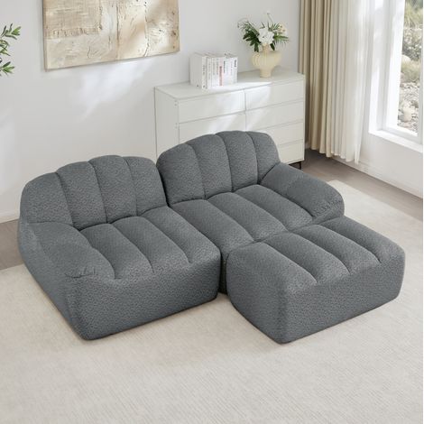 FloraGrace Sofa modulable en L, 2 places, granulé fleece gris, sans montage, pour salon et petit espace (1/5)
