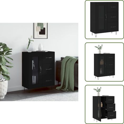 Buffet noir 69,5x34x90 cm bois d'ingénierie - Buffet Noir - Meuble De Rangement - Buffet Design - Commode Moderne - Mobilier Salon