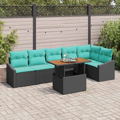Set Divano da Giardino 7 pz 6-Numero di posti Nero e Teal vidaXL (1/5)