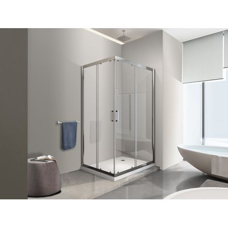 NALA Box doccia 6 mm angolare rettangolare profilo cromo reversibile H.190 75x140
