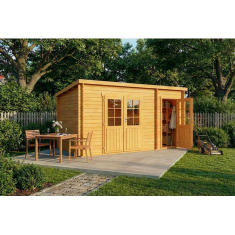 Alpholz Gartenhaus aus Holz in Pinie, Holzhaus mit 28 mm Wandstärke Blockbohlenhaus (1/5)