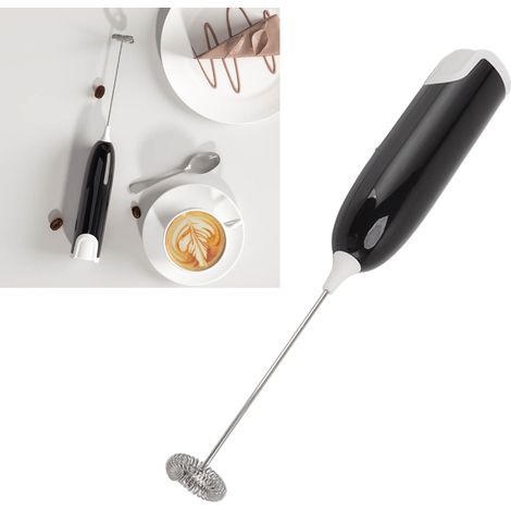 Mousseur à lait électrique pour usage domestique, agitateur à café, appareil à mousser le lait, mousseur à lait automatique portatif, noir et blanc. (1/5)
